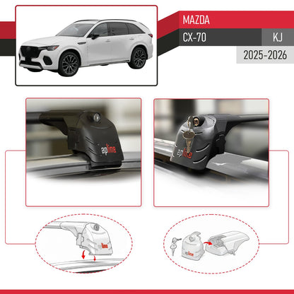 Compatible avec Mazda CX-70 (KJ) 2025-2026 ACE-2 modèle Barres de Toit Railing Porte-Bagages de Voiture Noir Aluminium Barres