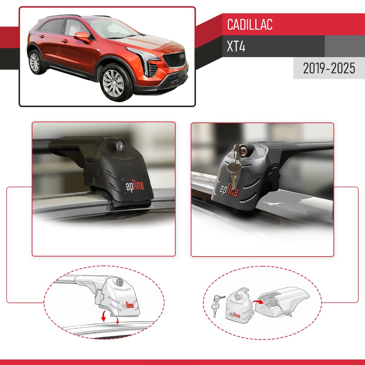 Compatible with Cadillac XT4 2019-2025 ACE-2 Car Roof Rack Cross Bar Black Aluminium 2 Bars