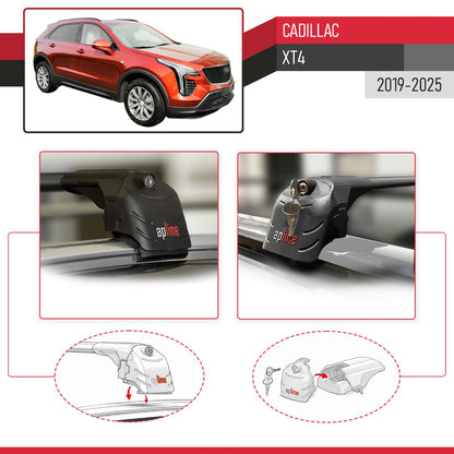 Compatible with Cadillac XT4 2019-2025 ACE-2 Car Roof Rack Cross Bar Black Aluminium 2 Bars