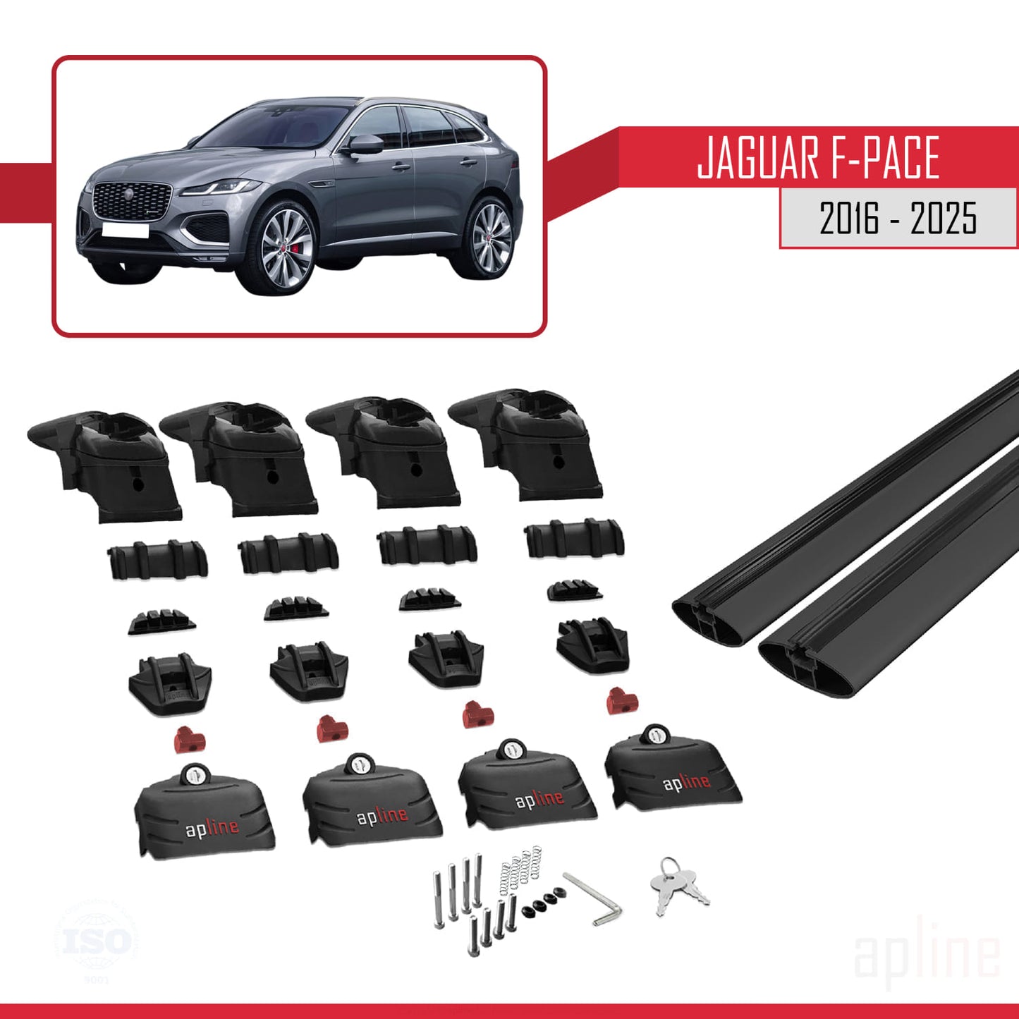 Compatible avec Jaguar F-Pace (X761) 2016-2025 ACE-2 Barres de Toit Railing Porte-Bagages de Voiture Noir Aluminium 2 Barres