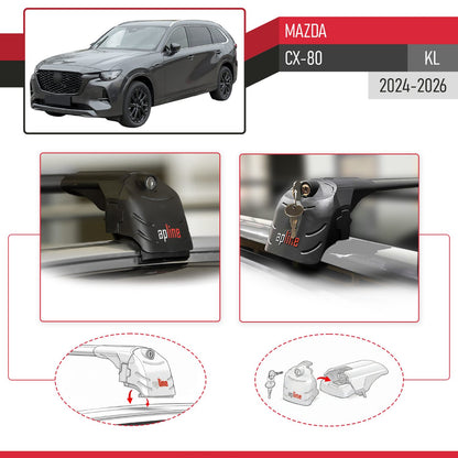 Compatible with Mazda CX-80 2024-2025 ACE-2 Car Roof Rack Cross Bar Black Aluminium 2 Bars