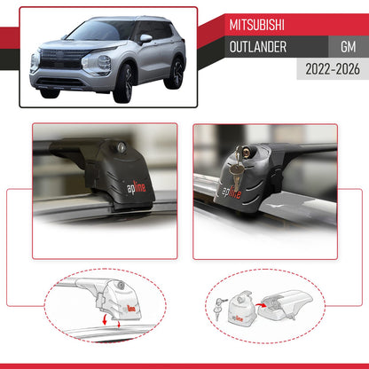 Compatible avec Mitsubishi Outlander (GM) 2022-2026 ACE-2 modèle Barres de Toit Railing Porte-Bagages de Voiture Noir Aluminium Barres