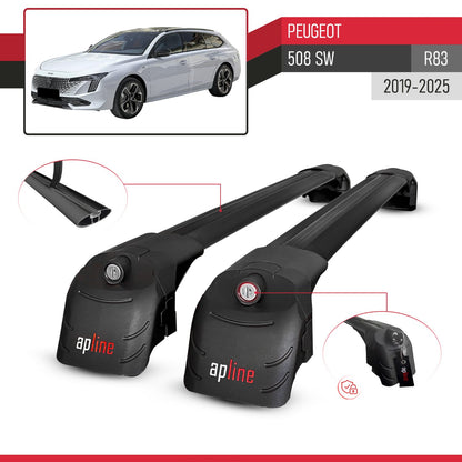 Compatible avec Peugeot 508 SW (R83) 2019-2025 ACE-2 modèle Barres de Toit Railing Porte-Bagages de Voiture Noir Aluminium Barres