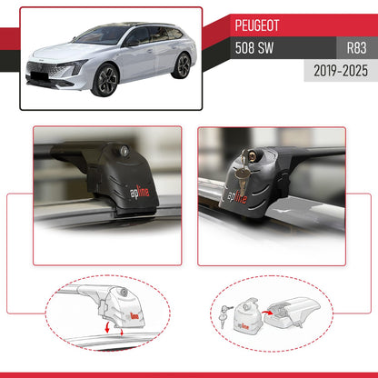 Compatible avec Peugeot 508 SW (R83) 2019-2025 ACE-2 modèle Barres de Toit Railing Porte-Bagages de Voiture Noir Aluminium Barres