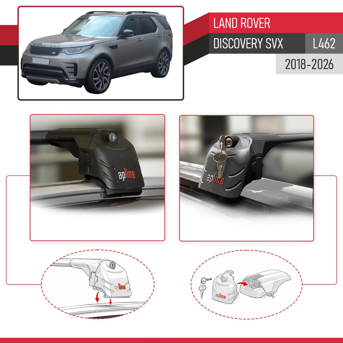 Compatible with Land Rover Discovery SVX 2018-2025 ACE-2 Car Roof Rack Cross Bar Black Aluminium 2 Bars