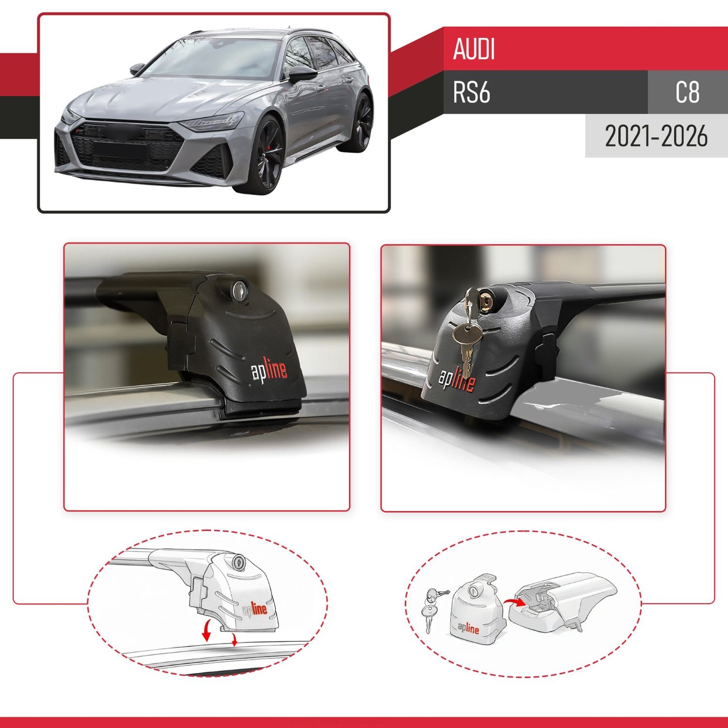 Compatible with Audi RS6 2025 ACE-2 Car Roof Rack Cross Bar Black Aluminium 2 Bars