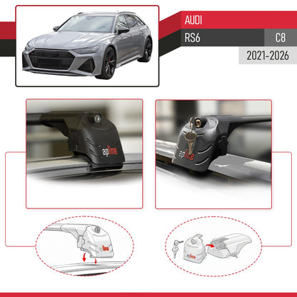 Compatible with Audi RS6 2025 ACE-2 Car Roof Rack Cross Bar Black Aluminium 2 Bars