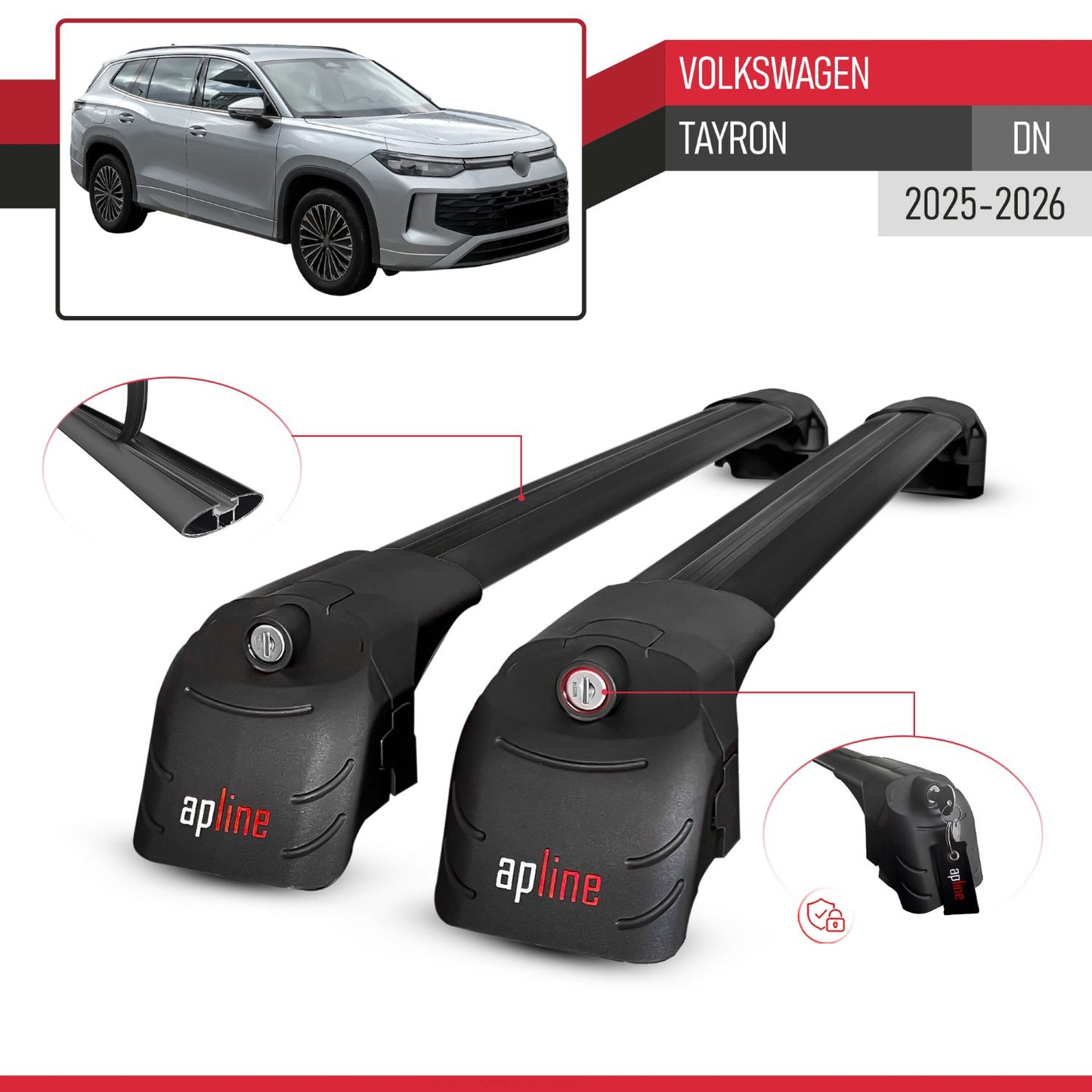 Compatible avec Volkswagen Tayron (DN) 2025-2026 ACE-2 modèle Barres de Toit Railing Porte-Bagages de Voiture Noir Aluminium Barres