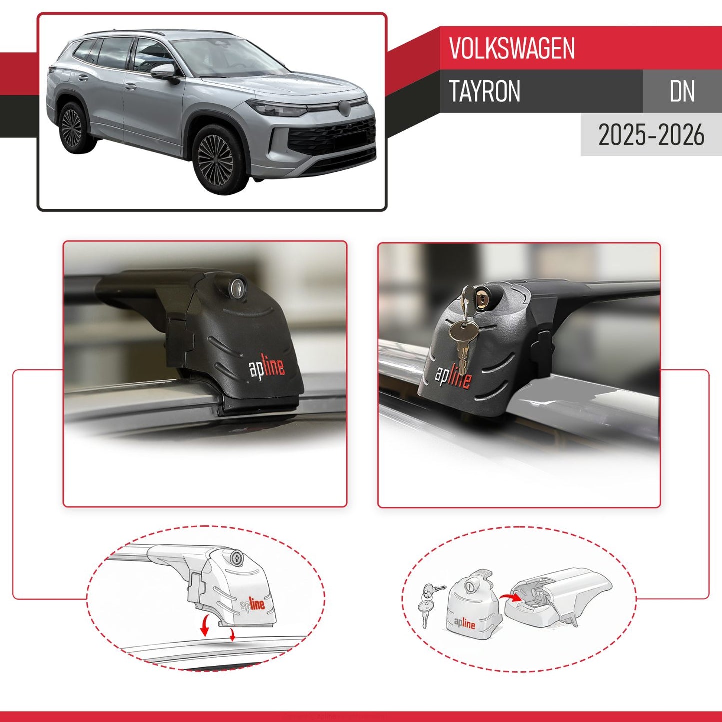 Compatible avec Volkswagen Tayron (DN) 2025-2026 ACE-2 modèle Barres de Toit Railing Porte-Bagages de Voiture Noir Aluminium Barres