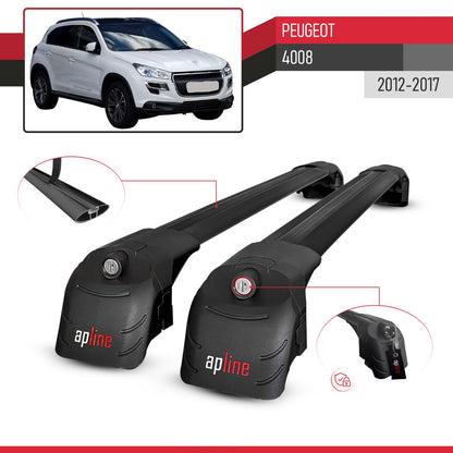 Compatible with Peugeot 4008 2012-2017 ACE-2 Car Roof Rack Cross Bar Black Aluminium 2 Bars