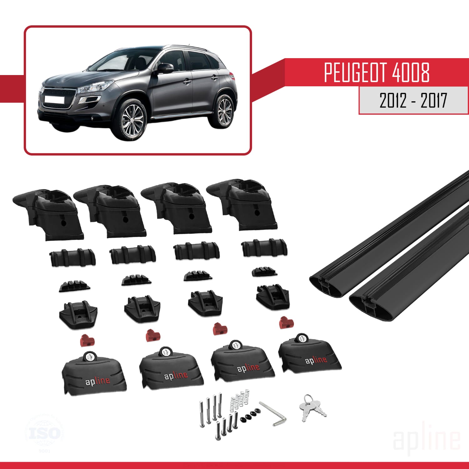 Compatible avec Peugeot 4008 2012-2017 ACE-2 Barres de Toit Railing Porte-Bagages de Voiture Noir Aluminium 2 Barres