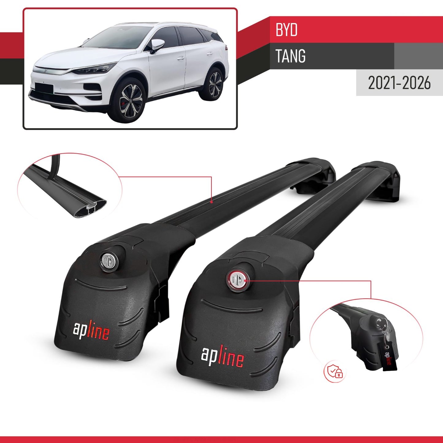 Compatible with BYD Tang 2021-2025 ACE-2 Car Roof Rack Cross Bar Black Aluminium 2 Bars