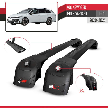 Compatible with Volkswagen Golf Variant 2024-2025 ACE-2 Car Roof Rack Cross Bar Black Aluminium 2 Bars