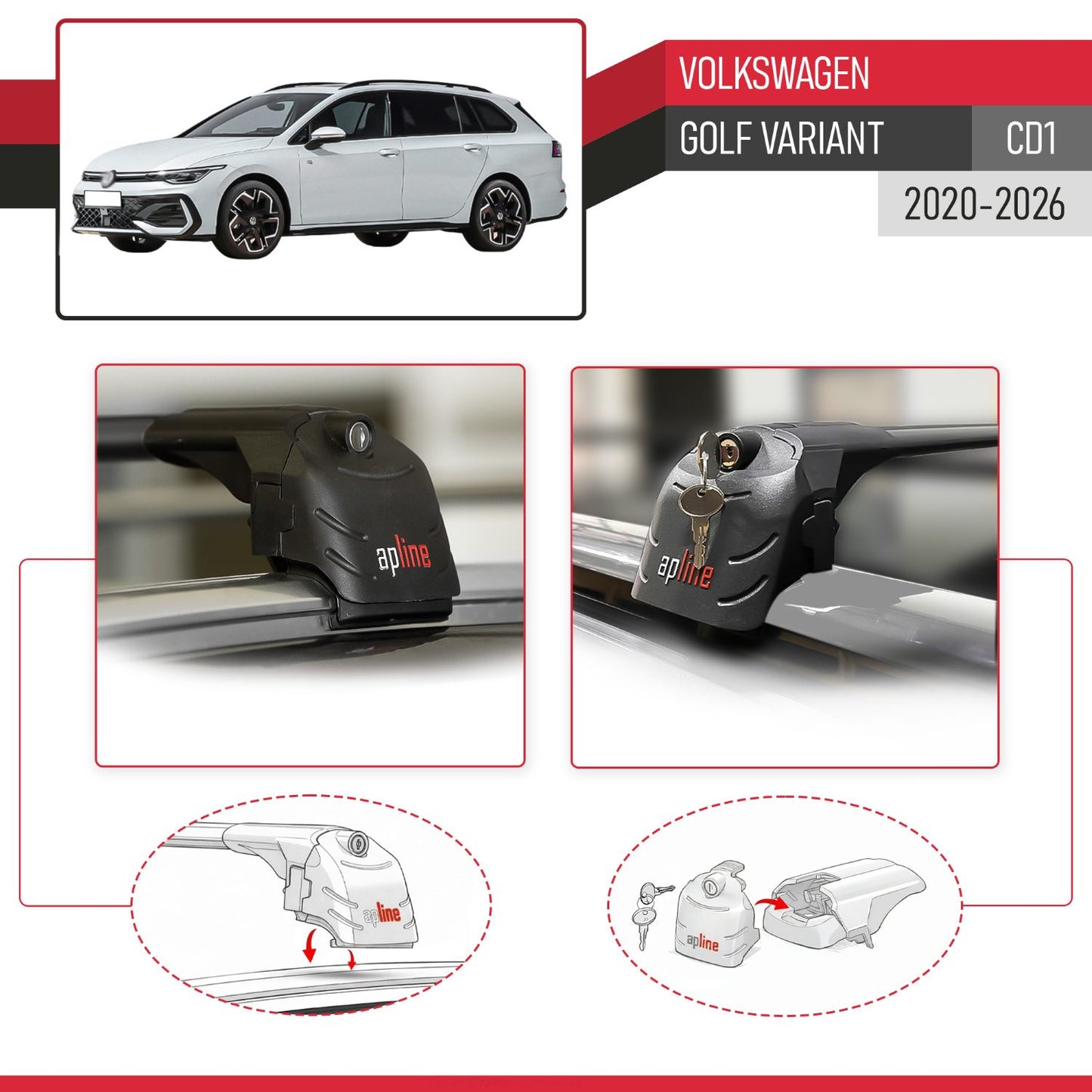 Compatible with Volkswagen Golf Variant 2024-2025 ACE-2 Car Roof Rack Cross Bar Black Aluminium 2 Bars