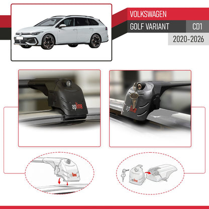 Compatible with Volkswagen Golf Variant 2024-2025 ACE-2 Car Roof Rack Cross Bar Black Aluminium 2 Bars