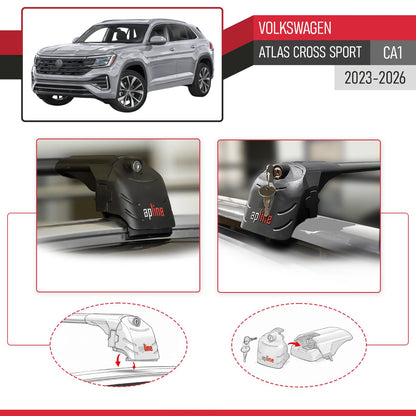 Compatible avec Volkswagen Atlas Cross Sport (CA1) 2023-2026 ACE-2 modèle Barres de Toit Railing Porte-Bagages de Voiture Noir Aluminium Barres
