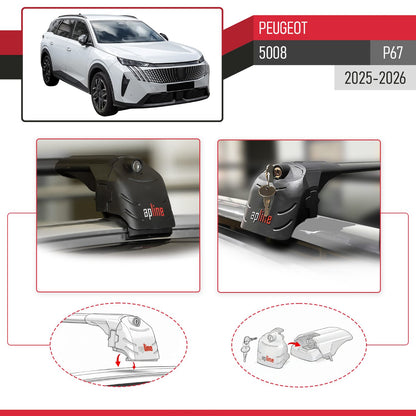 Compatible avec Peugeot 5008 (P67) 2025-2026 ACE-2 modèle Barres de Toit Railing Porte-Bagages de Voiture Noir Aluminium Barres