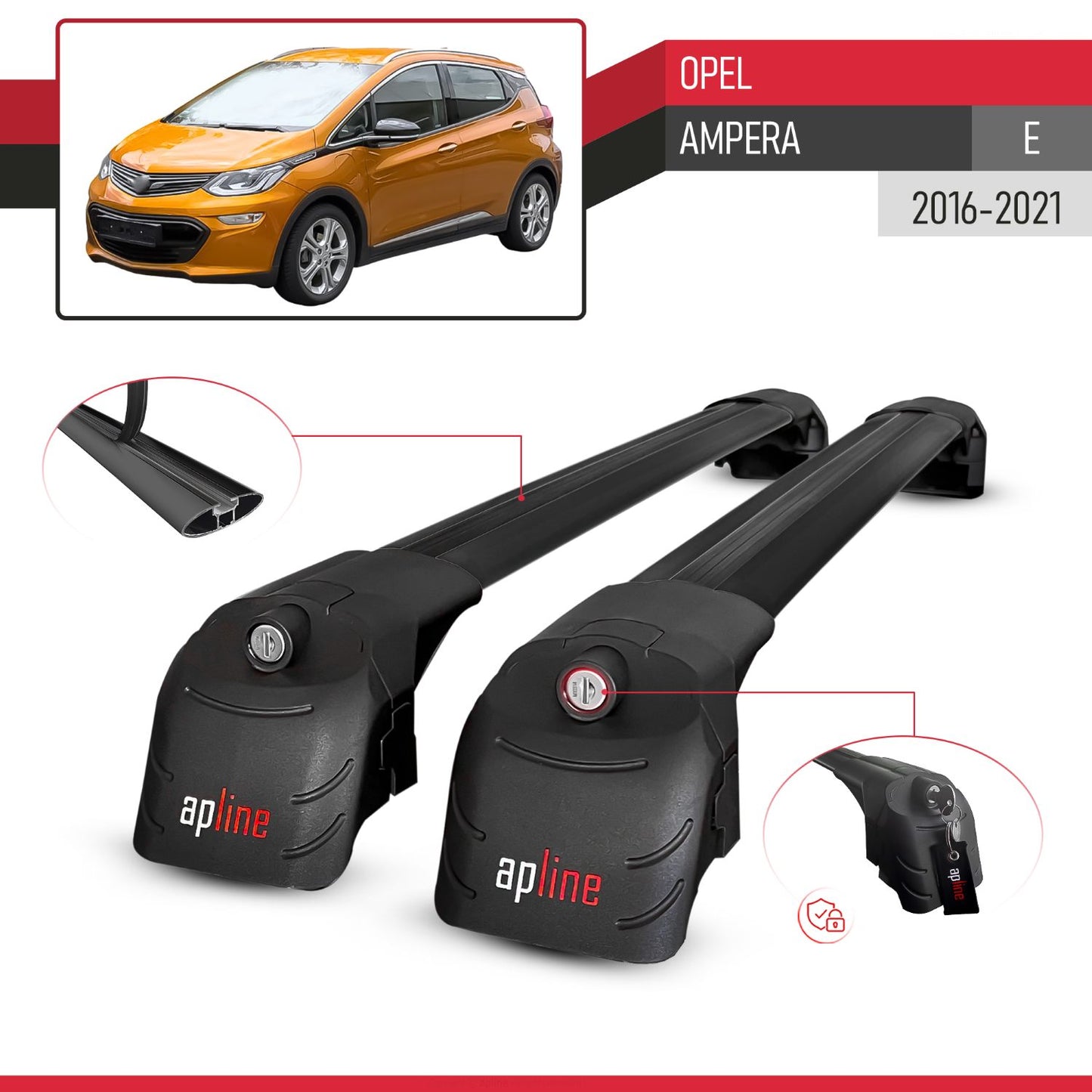 Compatible avec Opel Ampera E 2016-2021 ACE-2 modèle Barres de Toit Railing Porte-Bagages de Voiture Noir Aluminium Barres