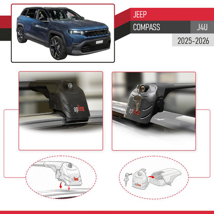 Compatible with Jeep Compass J4U 2025-2026 ACE-2 Car Roof Rack Cross Bar Black Aluminium 2 Bars