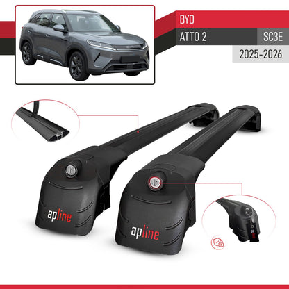 Compatible with BYD Atto 2 2025-2026 ACE-2 Car Roof Rack Cross Bar Black Aluminium 2 Bars