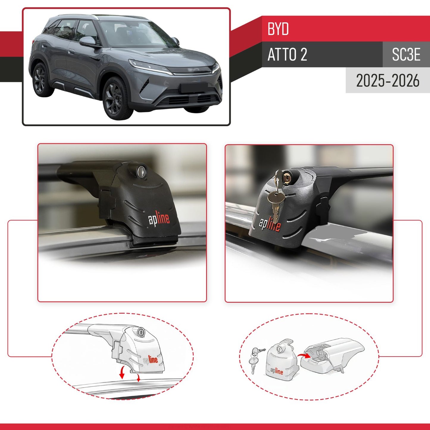 Compatible with BYD Atto 2 2025-2026 ACE-2 Car Roof Rack Cross Bar Black Aluminium 2 Bars