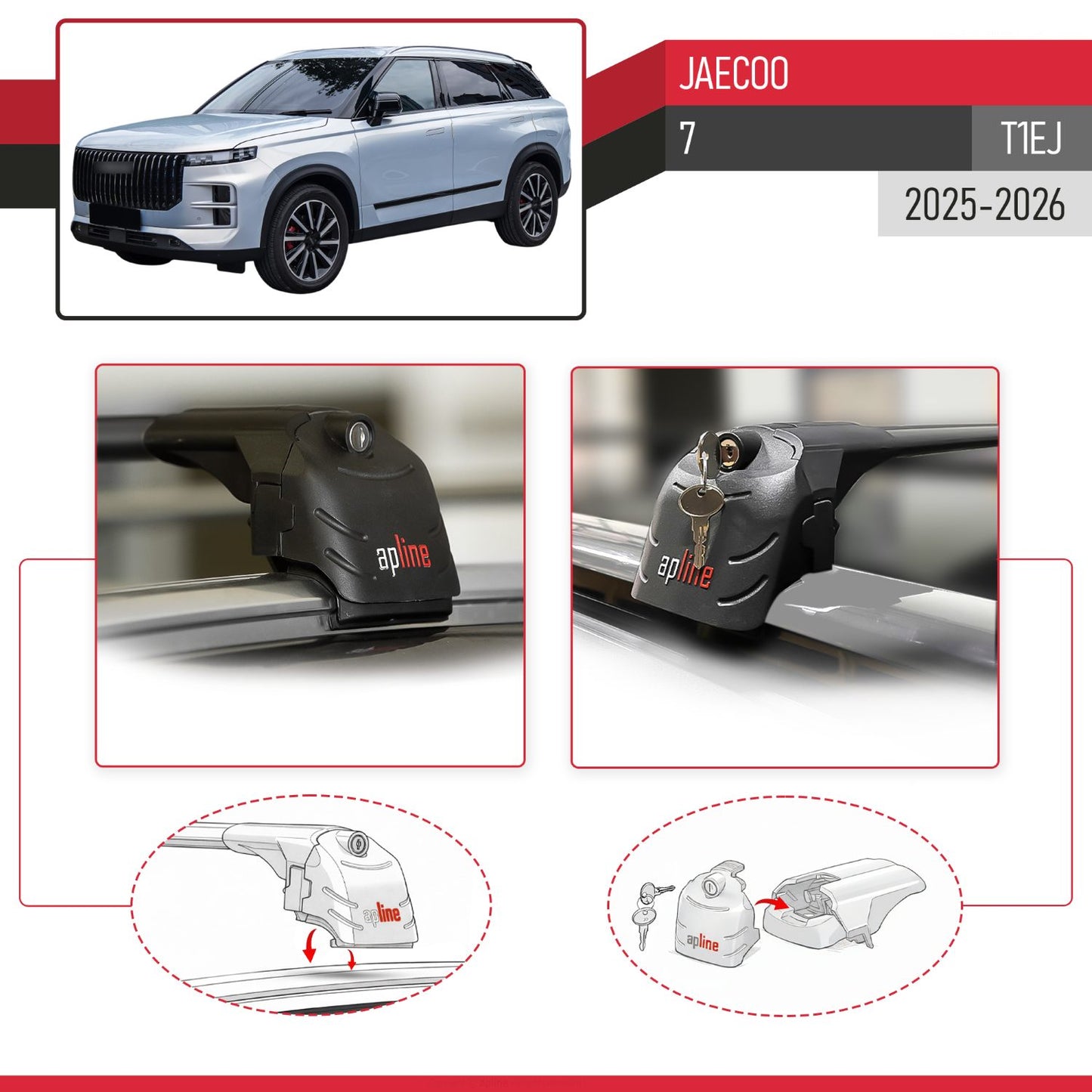 Compatible with JAECOO 7 2025-2026 ACE-2 Car Roof Rack Cross Bar Black Aluminium 2 Bars