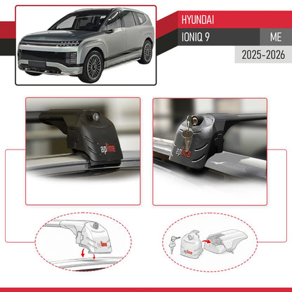 Compatible avec Hyundai Ioniq 9 (ME) 2025-2026 ACE-2 modèle Barres de Toit Railing Porte-Bagages de Voiture Noir Aluminium Barres