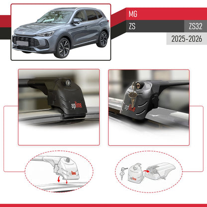 Compatible with MG ZS 2025-2026 ACE-2 Car Roof Rack Cross Bar Black Aluminium 2 Bars