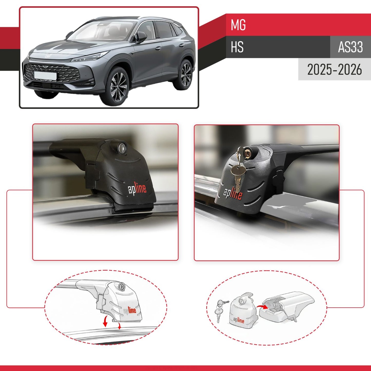 Compatible avec MG HS (AS33) 2025-2026 ACE-2 modèle Barres de Toit Railing Porte-Bagages de Voiture Noir Aluminium Barres