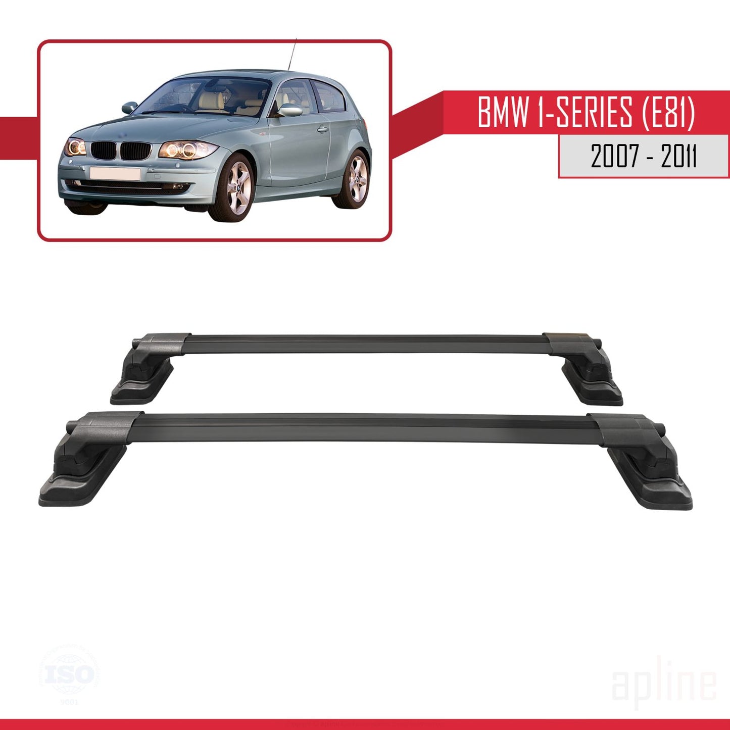 Compatible avec BMW Série 1 (E81) 2007-2011 ACE-3 Barres de Toit Railing Porte-Bagages de Voiture Noir Aluminium 2 Barres