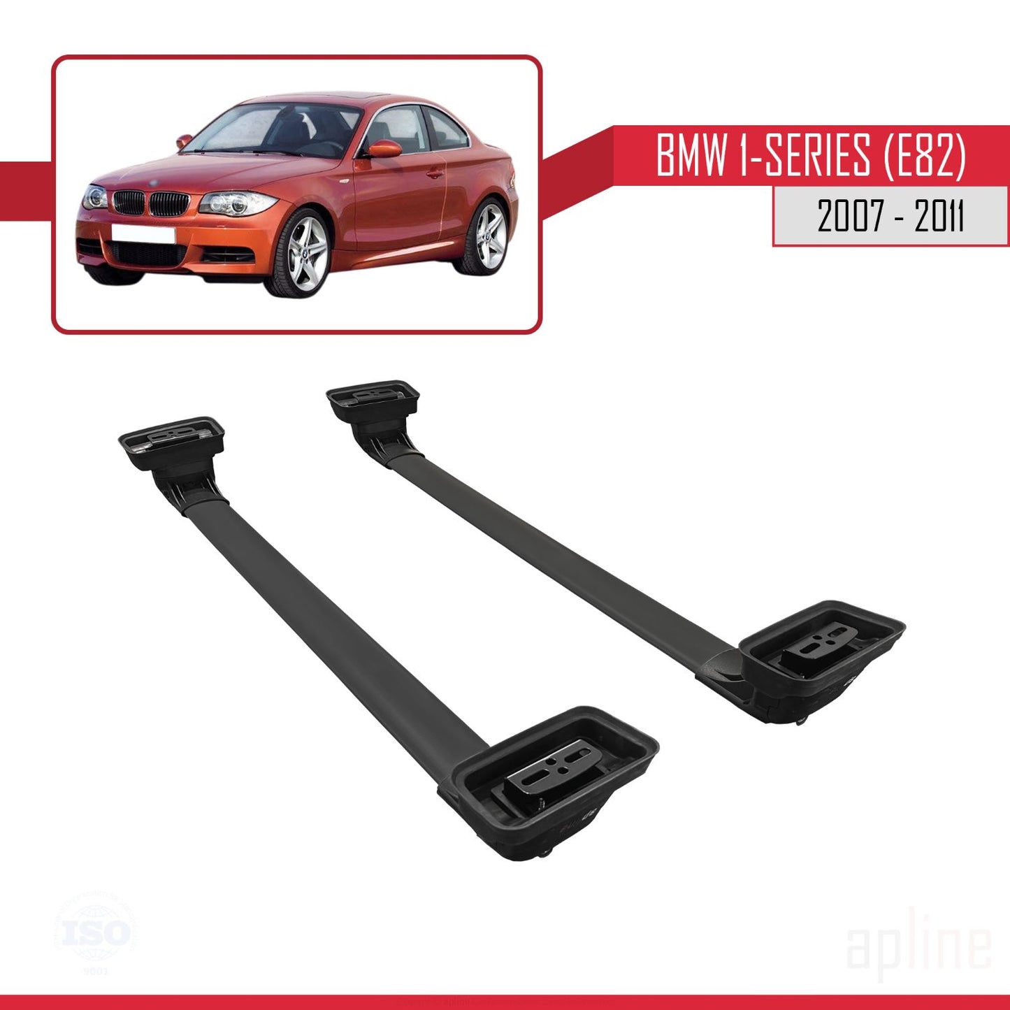 Compatible avec BMW Série 1 (E82) 2007-2013 ACE-3 Barres de Toit Railing Porte-Bagages de Voiture Noir Aluminium 2 Barres