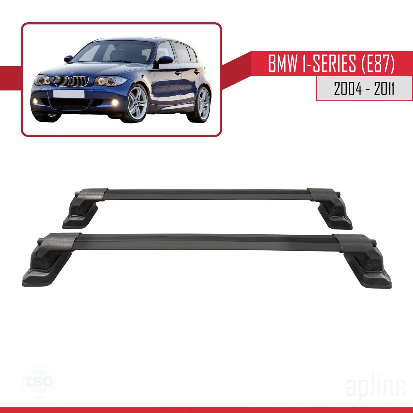 Compatible avec BMW Série 1 (E87) 2004-2011 ACE-3 Barres de Toit Railing Porte-Bagages de Voiture Noir Aluminium 2 Barres