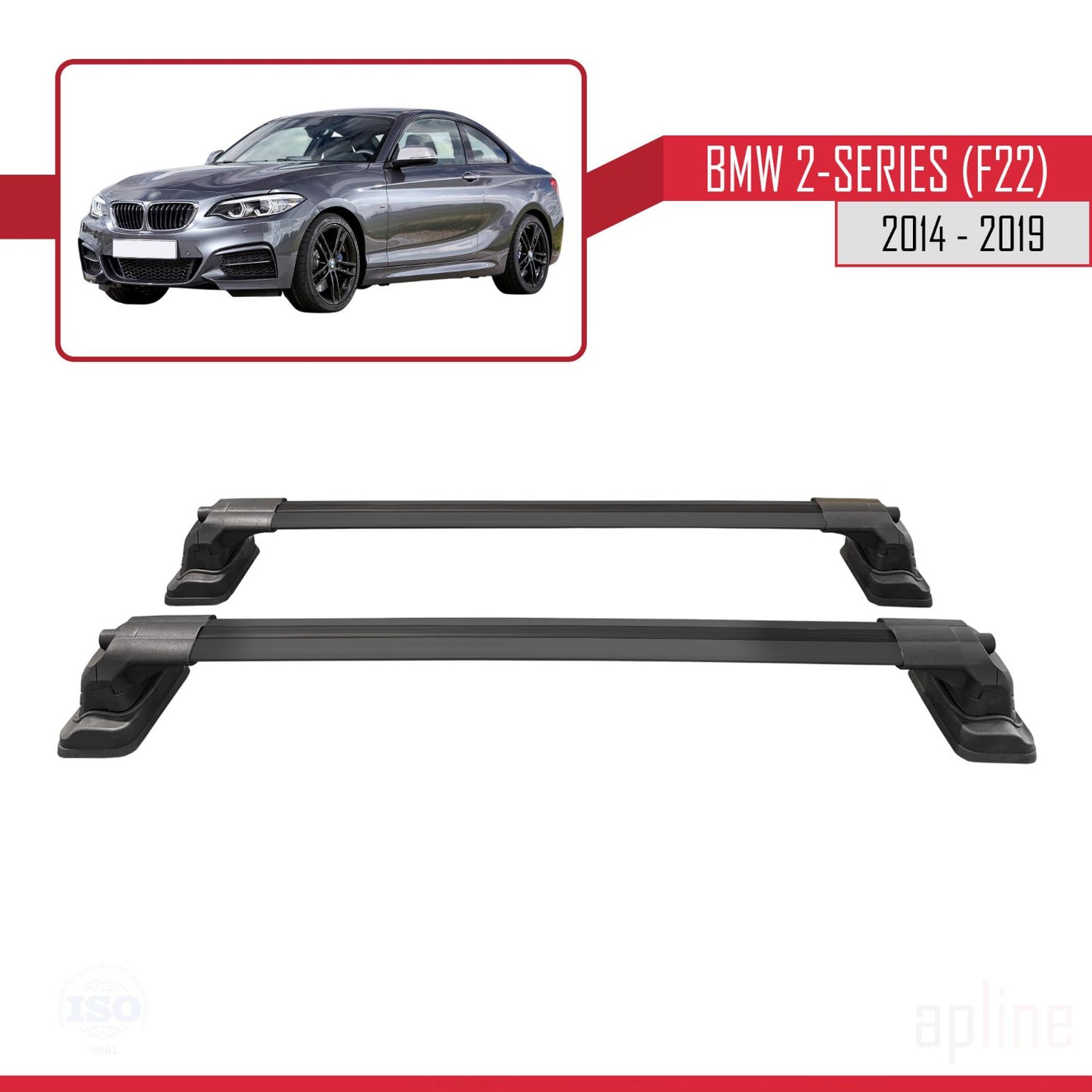Compatible avec BMW Série 2 (F22) 2014-2019 ACE-3 Barres de Toit Railing Porte-Bagages de Voiture Noir Aluminium 2 Barres