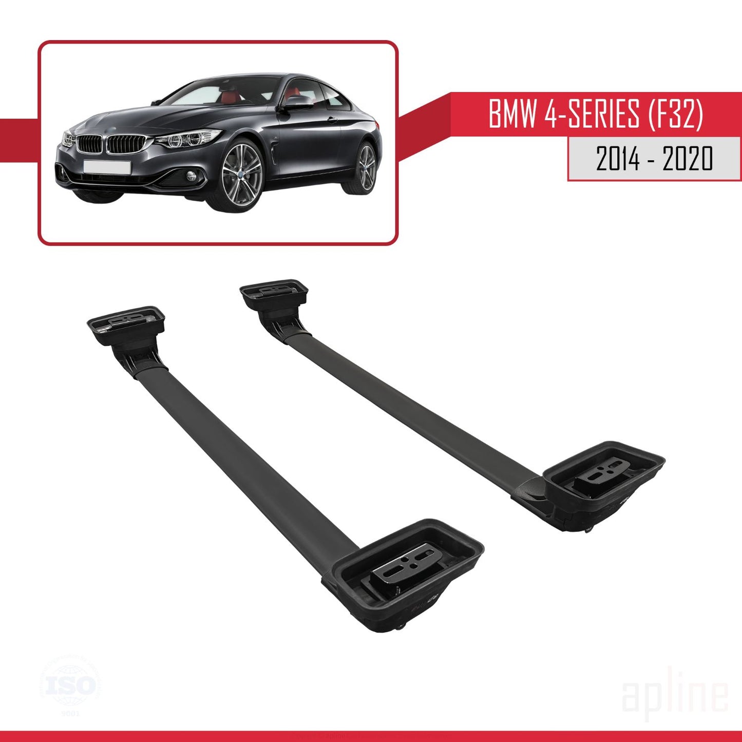Compatible avec BMW Série 4 (F32) 2014-2020 ACE-3 Barres de Toit Railing Porte-Bagages de Voiture Noir Aluminium 2 Barres