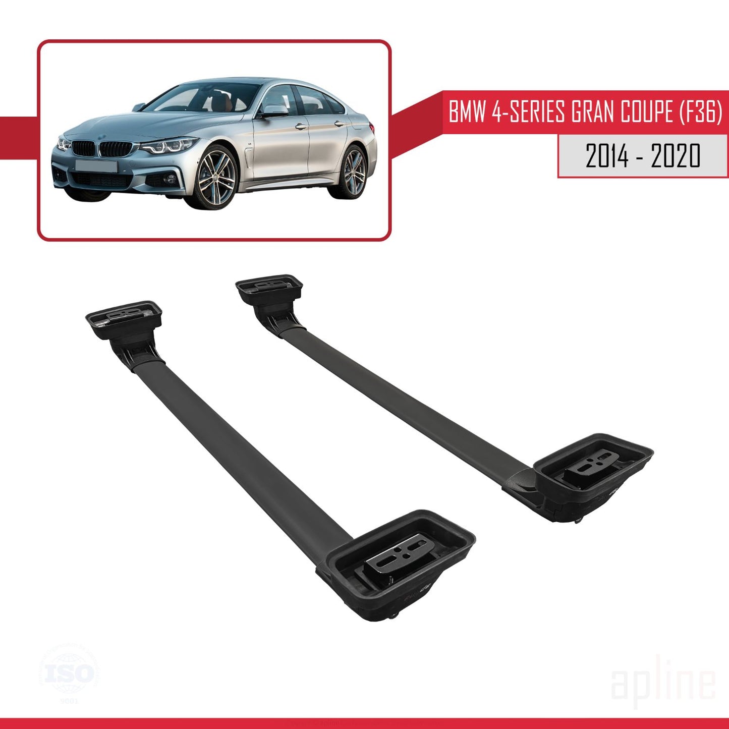 Compatible avec BMW Série 4 Gran Coupe (F36) 2014-2020 ACE-3 Barres de Toit Railing Porte-Bagages de Voiture Noir Aluminium 2 Barres