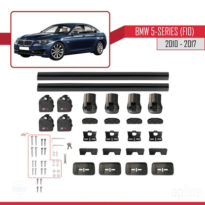 Compatible avec BMW Série 5 (F10) 2010-2017 ACE-3 Barres de Toit Railing Porte-Bagages de Voiture Noir Aluminium 2 Barres