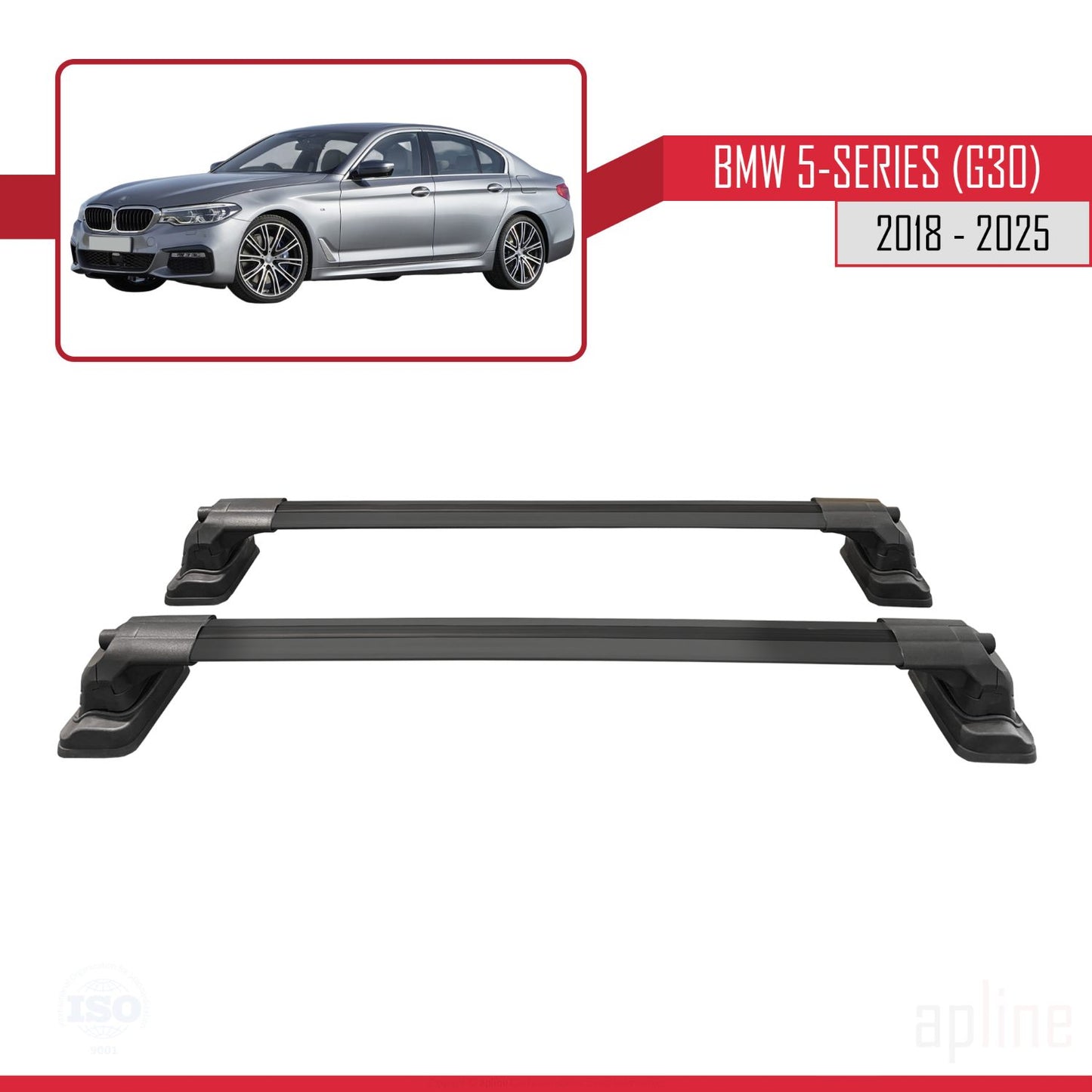 Compatible avec BMW Série 5 (G30) 2018-2025 ACE-3 Barres de Toit Railing Porte-Bagages de Voiture Noir Aluminium 2 Barres