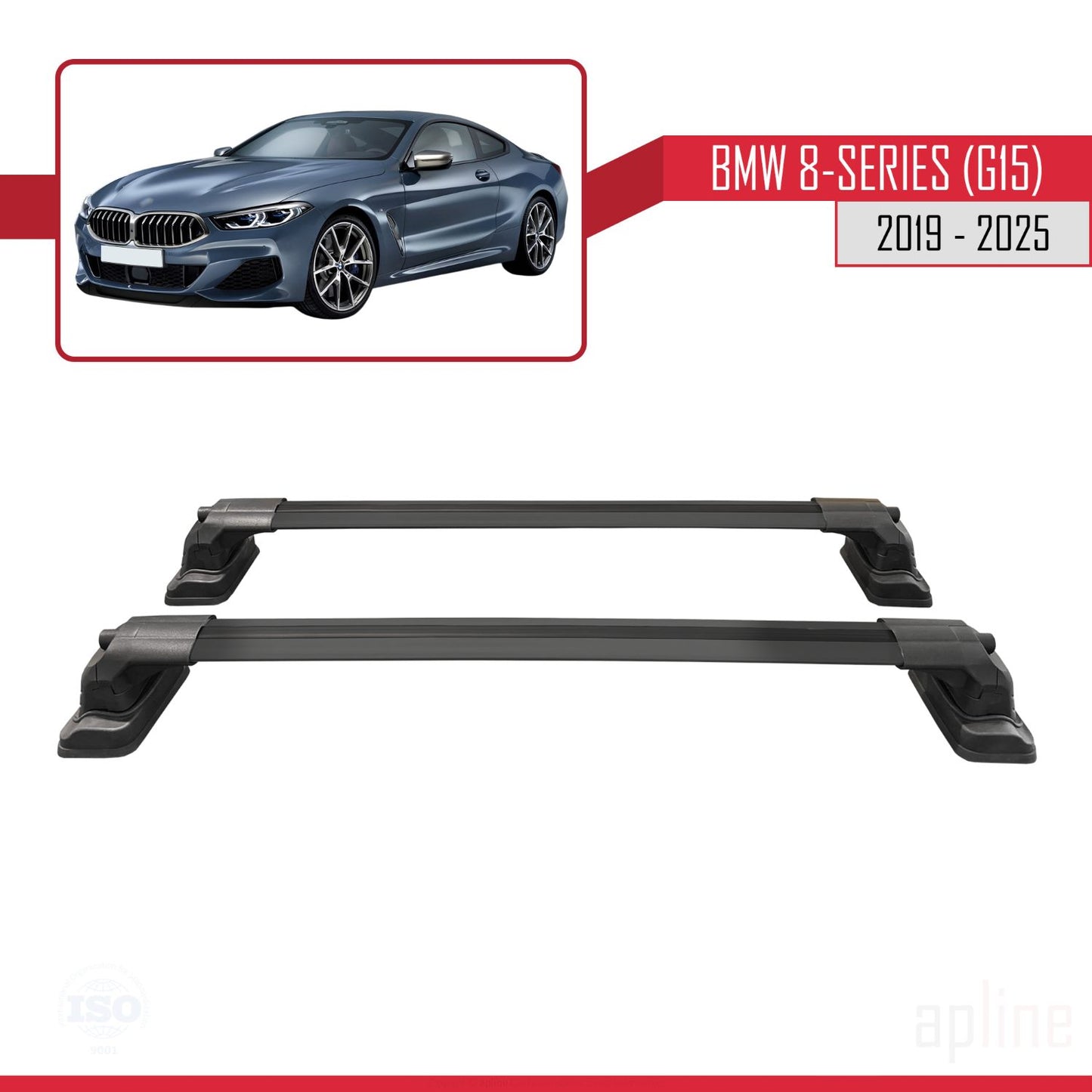 Compatible avec BMW Série 8 (G15) 2019-2025 ACE-3 Barres de Toit Railing Porte-Bagages de Voiture Noir Aluminium 2 Barres