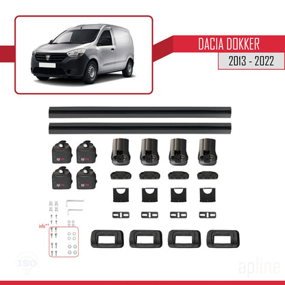 Compatible avec Dacia Dokker 2013-2022 ACE-3 Barres de Toit Railing Porte-Bagages de Voiture Noir Aluminium 2 Barres