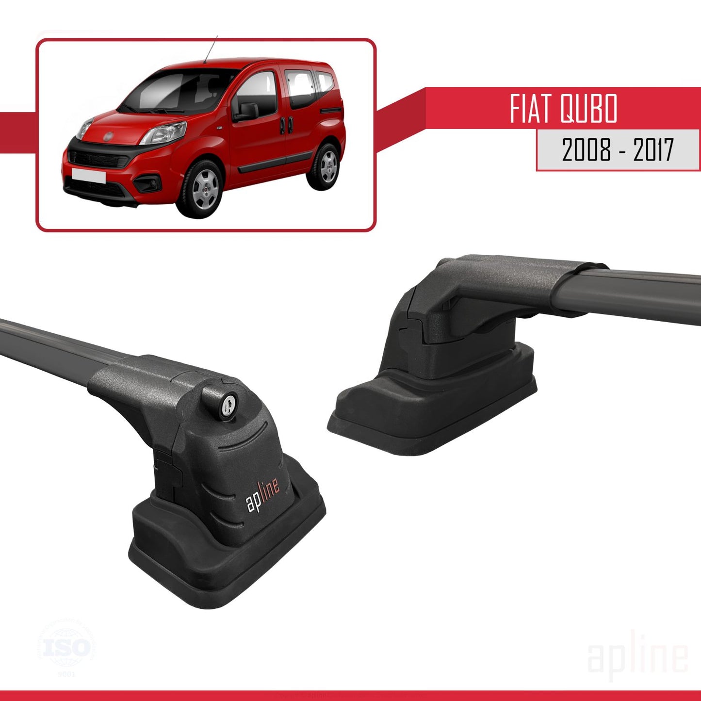Compatible avec Fiat Qubo 2008-2017 ACE-3 Barres de Toit Railing Porte-Bagages de Voiture Noir Aluminium 2 Barres