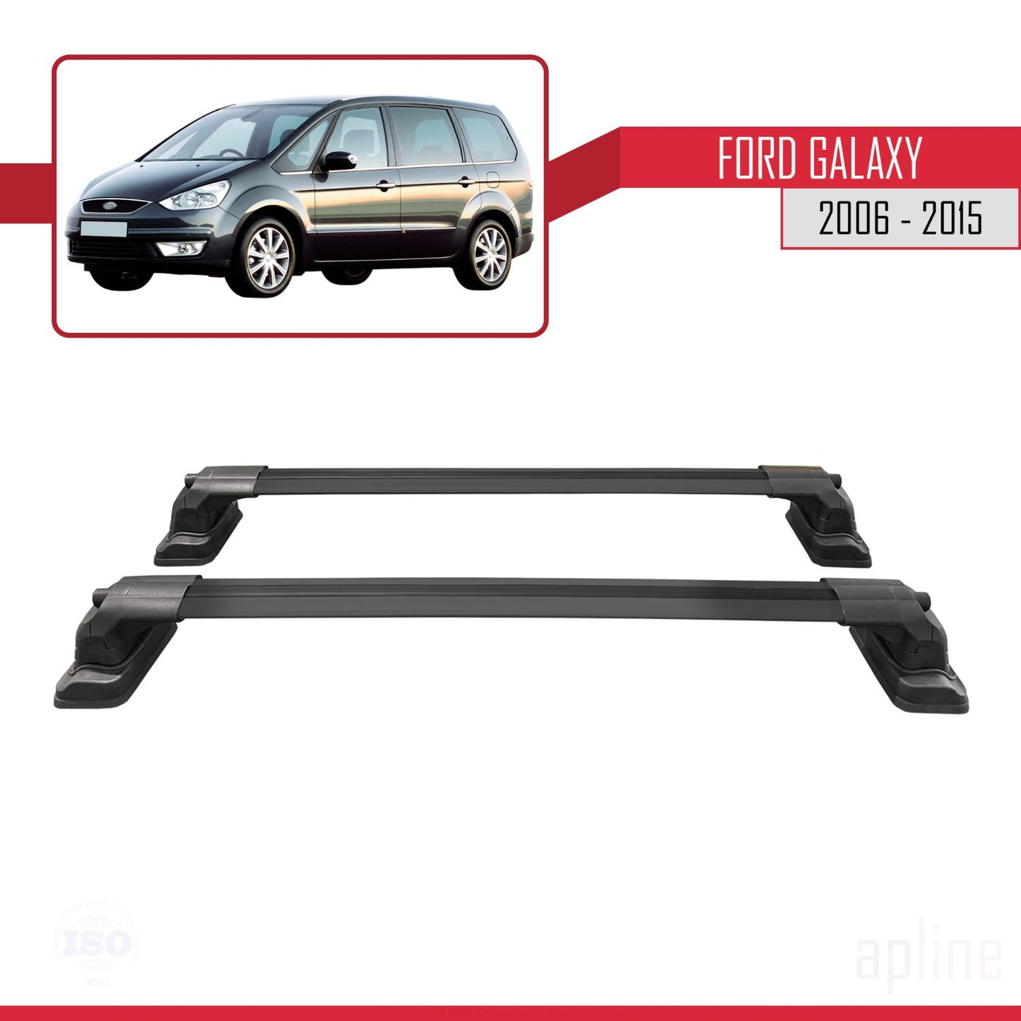 Compatible avec Ford Galaxy (MK3) 2006-2015 ACE-3 Barres de Toit Railing Porte-Bagages de Voiture Noir Aluminium 2 Barres