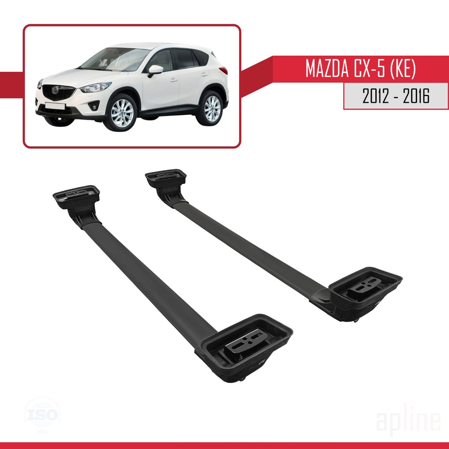 Compatible avec Mazda CX-5 (KE) 2012-2016 ACE-3 Barres de Toit Railing Porte-Bagages de Voiture Noir Aluminium 2 Barres