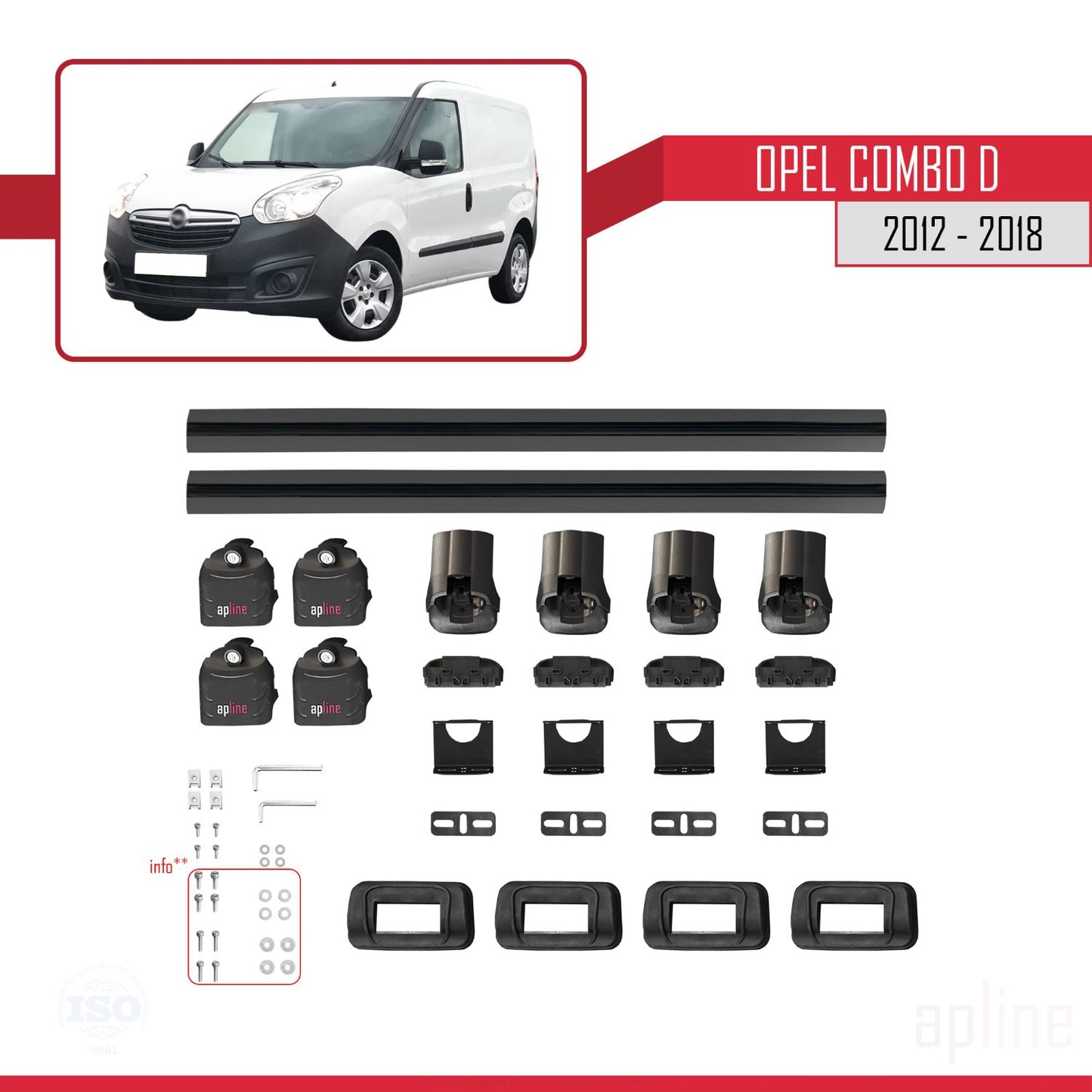 Compatible avec Opel Combo D 2012-2018 ACE-3 Barres de Toit Railing Porte-Bagages de Voiture Noir Aluminium 2 Barres