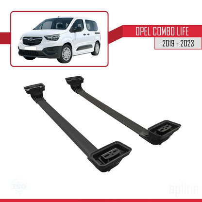 Compatible avec Opel Combo Life 2019-2023 ACE-3 Barres de Toit Railing Porte-Bagages de Voiture Noir Aluminium 2 Barres