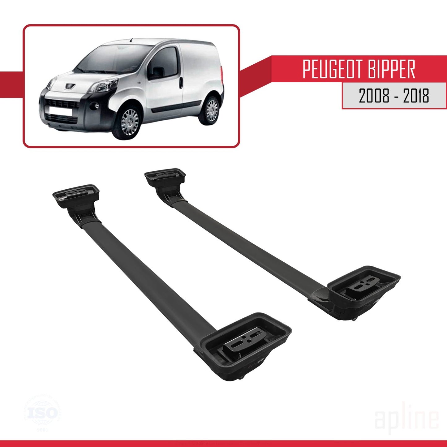 Compatible avec Peugeot Bipper 2008-2018 ACE-3 Barres de Toit Railing Porte-Bagages de Voiture Noir Aluminium 2 Barres