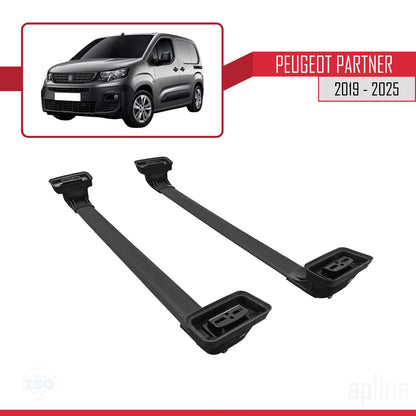 Compatible avec Peugeot Partner 2019-2025 ACE-3 Barres de Toit Railing Porte-Bagages de Voiture Noir Aluminium 2 Barres