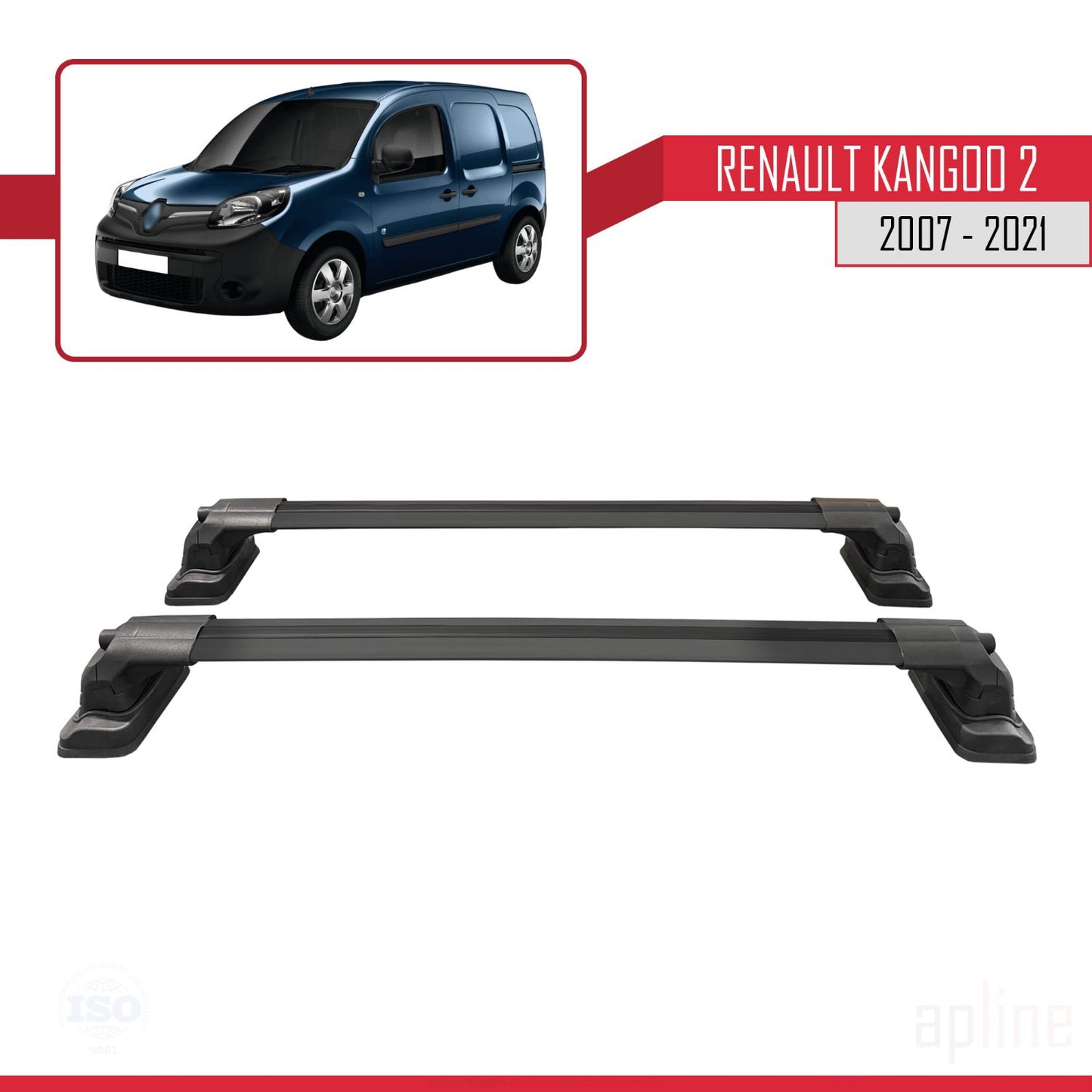Compatible avec Renault Kangoo 2 2007-2021 ACE-3 Barres de Toit Railing Porte-Bagages de Voiture Noir Aluminium 2 Barres