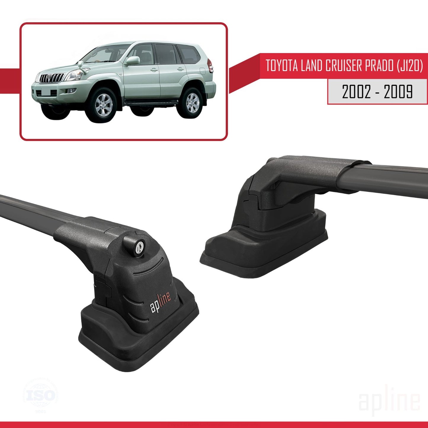 Compatible avec Toyota Land Cruiser Prado (J120) 2002-2009 ACE-3 Barres de Toit Railing Porte-Bagages de Voiture Noir Aluminium 2 Barres