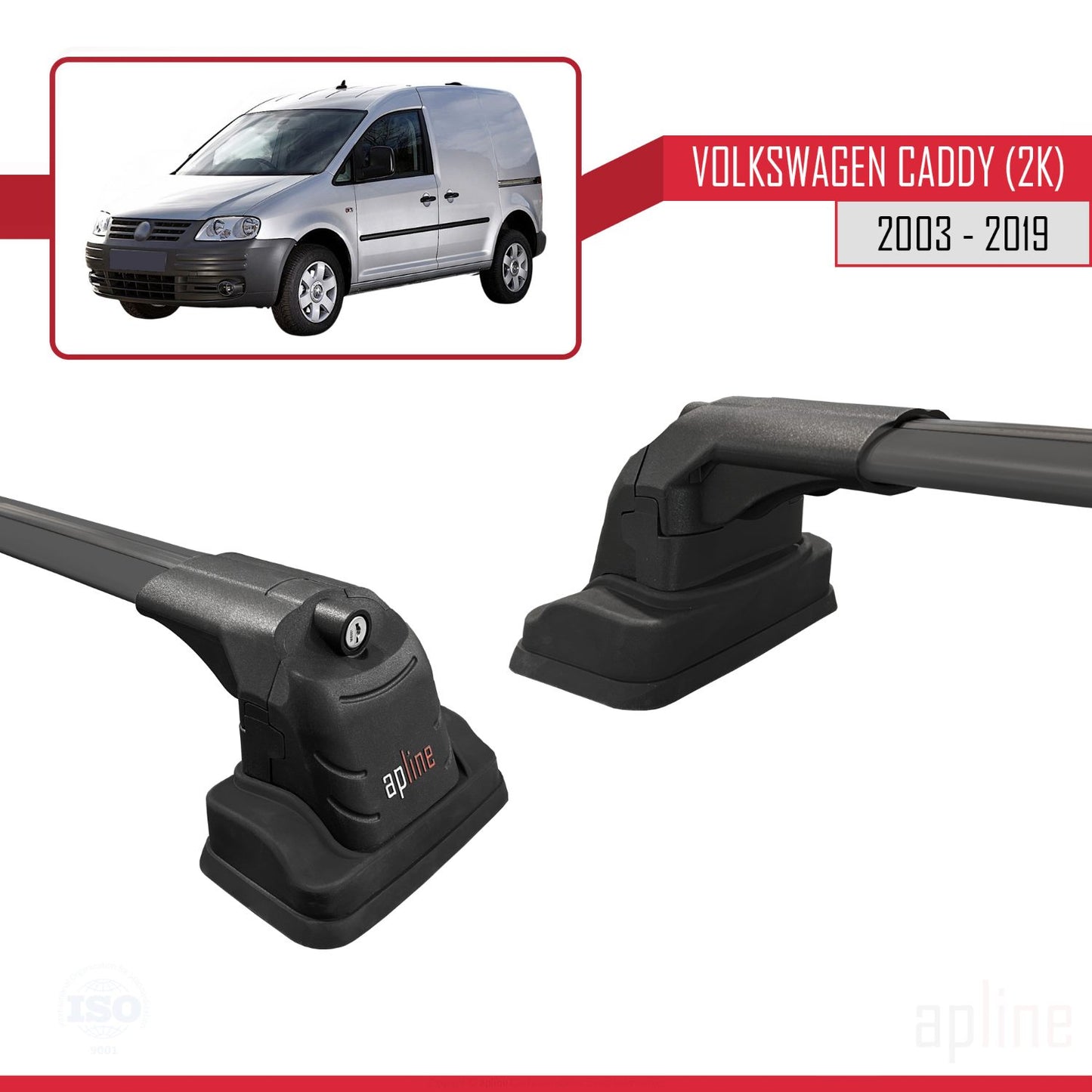 Compatible avec Volkswagen Caddy (2K) 2003-2019 ACE-3 Barres de Toit Railing Porte-Bagages de Voiture Noir Aluminium 2 Barres
