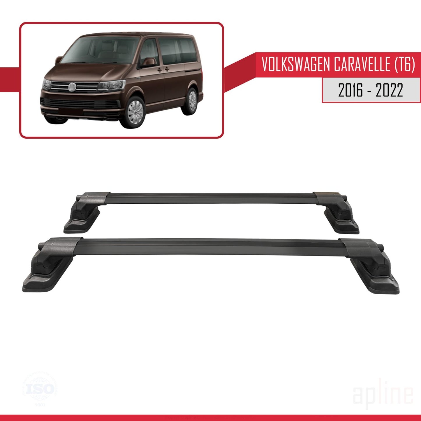 Compatible avec Volkswagen Caravelle (T6) 2016-2022 ACE-3 Barres de Toit Railing Porte-Bagages de Voiture Noir Aluminium 2 Barres